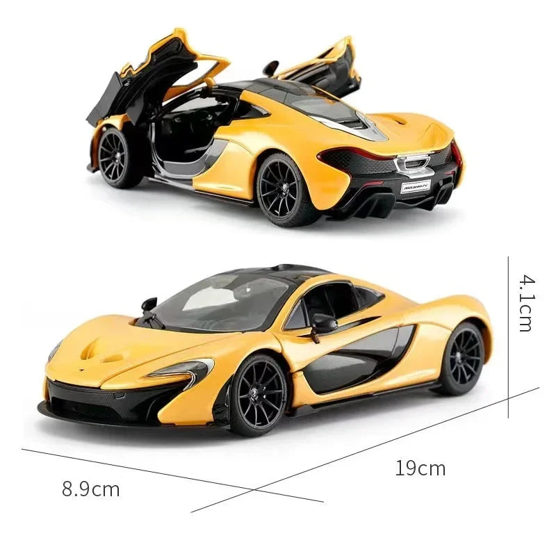 1:24 scale McLaren P1 diecast model car, made from metal and plastic, featuring realistic details and a sleek design, perfect for collectors and enthusiasts