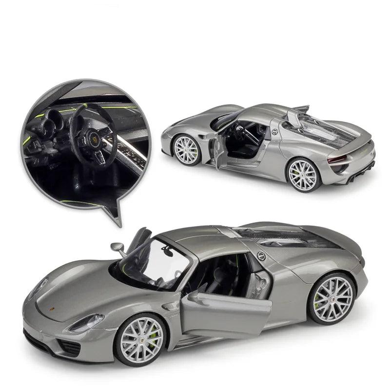 1:24 Porsche 918 Spyder Imitation Alloy Car Model, detailed diecast collectible showcasing the sleek design and engineering of the hybrid supercar.