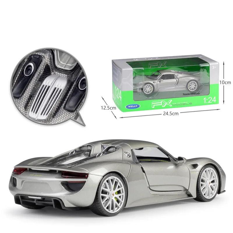 1:24 Porsche 918 Spyder Imitation Alloy Car Model, detailed diecast collectible showcasing the sleek design and engineering of the hybrid supercar.