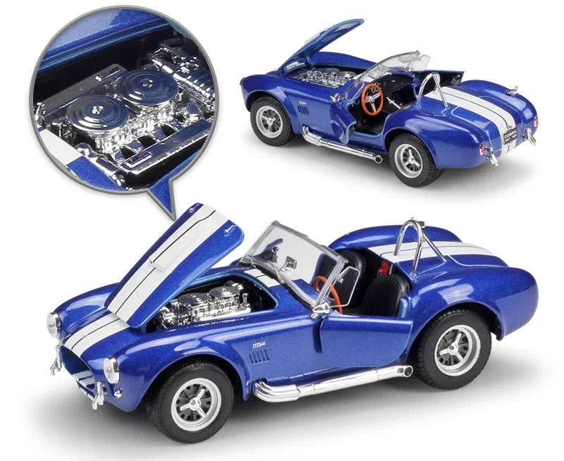 1:24 scale diecast model of a Shelby Cobra 427 S-C, featuring a classic alloy retro design with detailed craftsmanship, ideal for collectors and car enthusiasts.