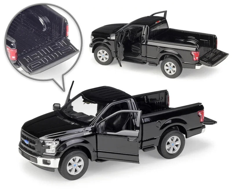 1:24 scale diecast model of a 2015 Ford F150 Regular Cab pickup truck, featuring a detailed metal alloy body and realistic design, 