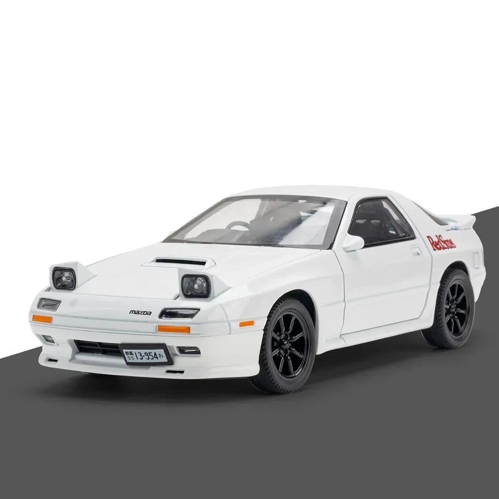 1:24 scale diecast model of a Mazda RX7-FC streetcar version, featuring detailed metal alloy construction with sound, light, and pull-back action, perfect for collectors and car enthusiasts.