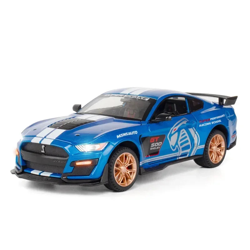 1:24 scale diecast model of a Ford Mustang Shelby GT500, featuring detailed alloy construction, perfect as a collectible toy car and for enthusiasts.