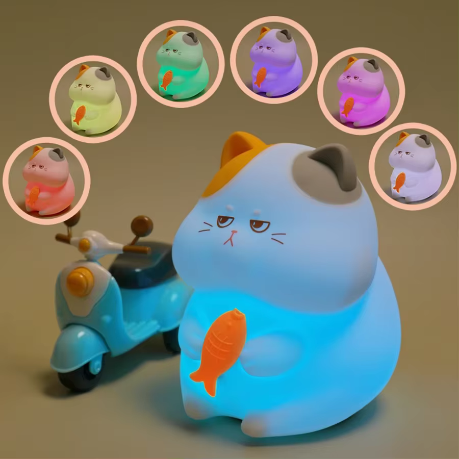 Greedy Cat LED Night Light - Rechargeable Warm & RGB Lamp for Cozy Kids Room Decor