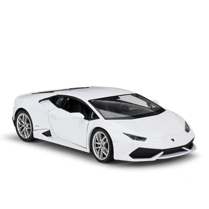 1:24 scale WELLY Diecast Lamborghini Huracan LP610-4 Model Car in Metal Alloy with opening doors and hood, front wheel steering linked with steering wheel, ideal for kids, collectors, and as a gift.