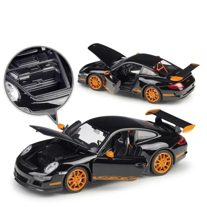 1:24 scale Porsche 911 997 GT3 RS die-cast alloy model car by Welly, featuring realistic details and a sleek design, perfect for collectors.