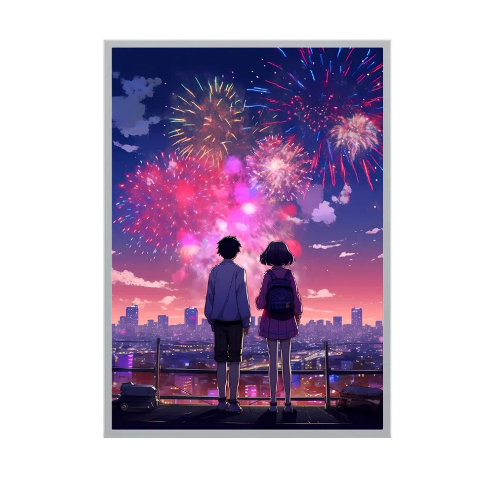 Romantic Anime Couple LED Night Light – Mood Light with Moonlight & Fireworks, Room Decor & Gifts