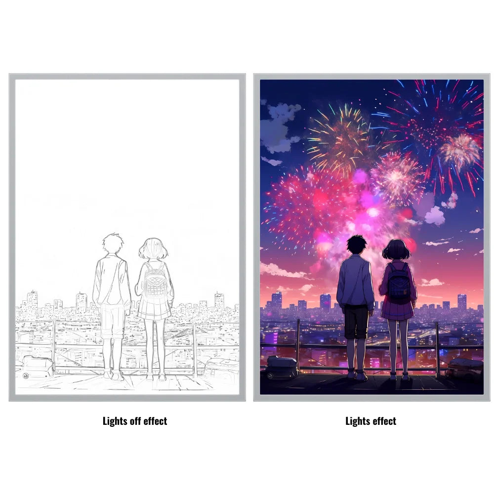 Romantic Anime Couple LED Night Light – Mood Light with Moonlight & Fireworks, Room Decor & Gifts