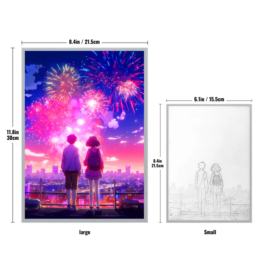 Romantic Anime Couple LED Night Light – Mood Light with Moonlight & Fireworks, Room Decor & Gifts