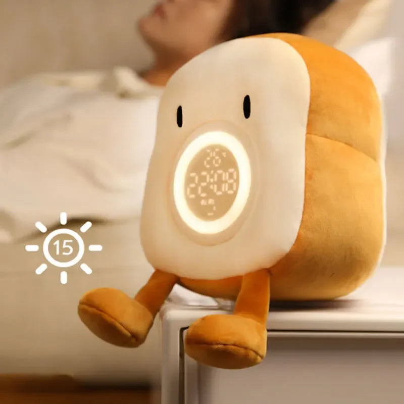 Toast Cartoon Plush LED Alarm Clock